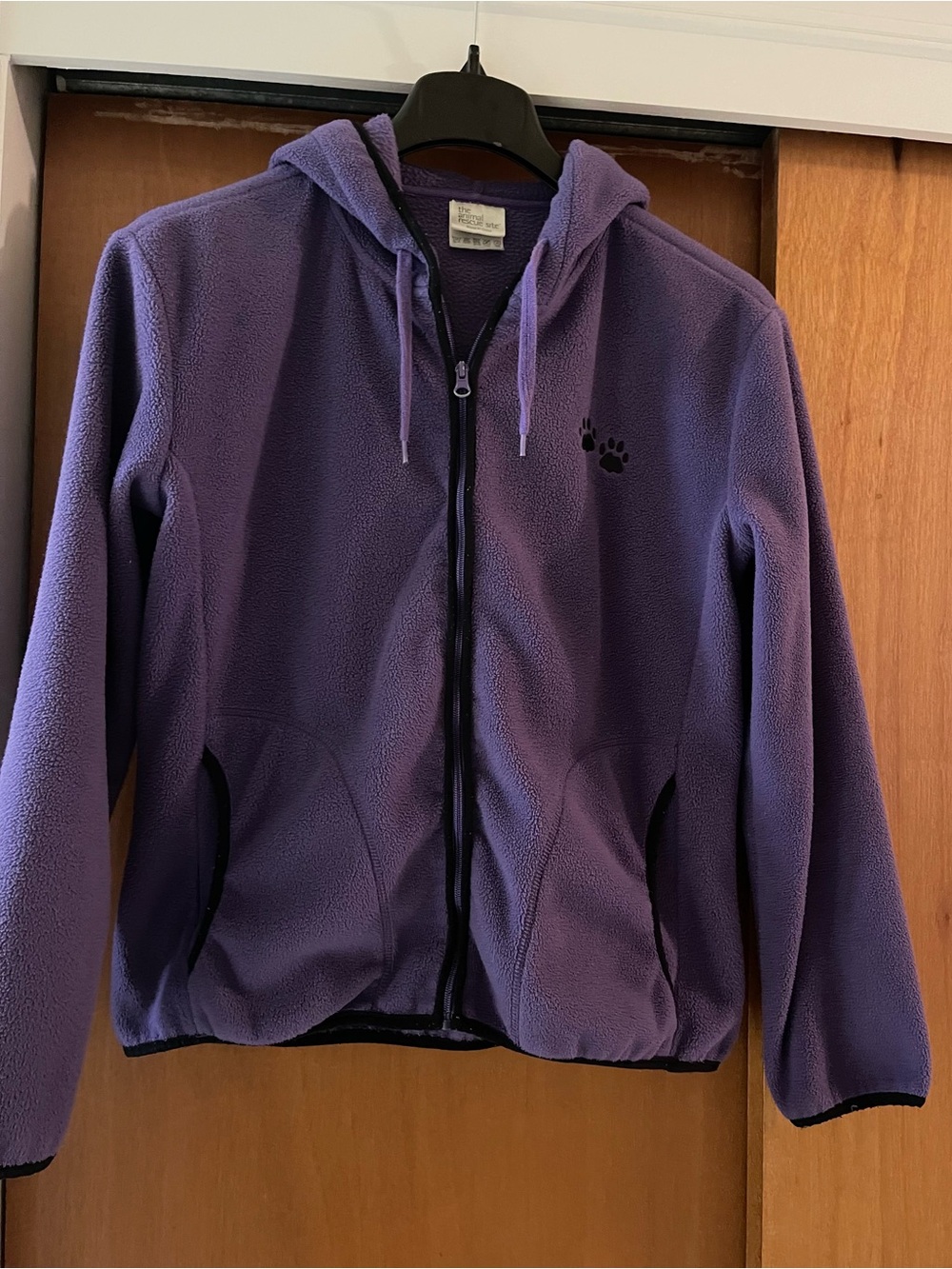 Purple Fleece Zip-Up Hoodie Jacket with Paw Print - Adult Size Large